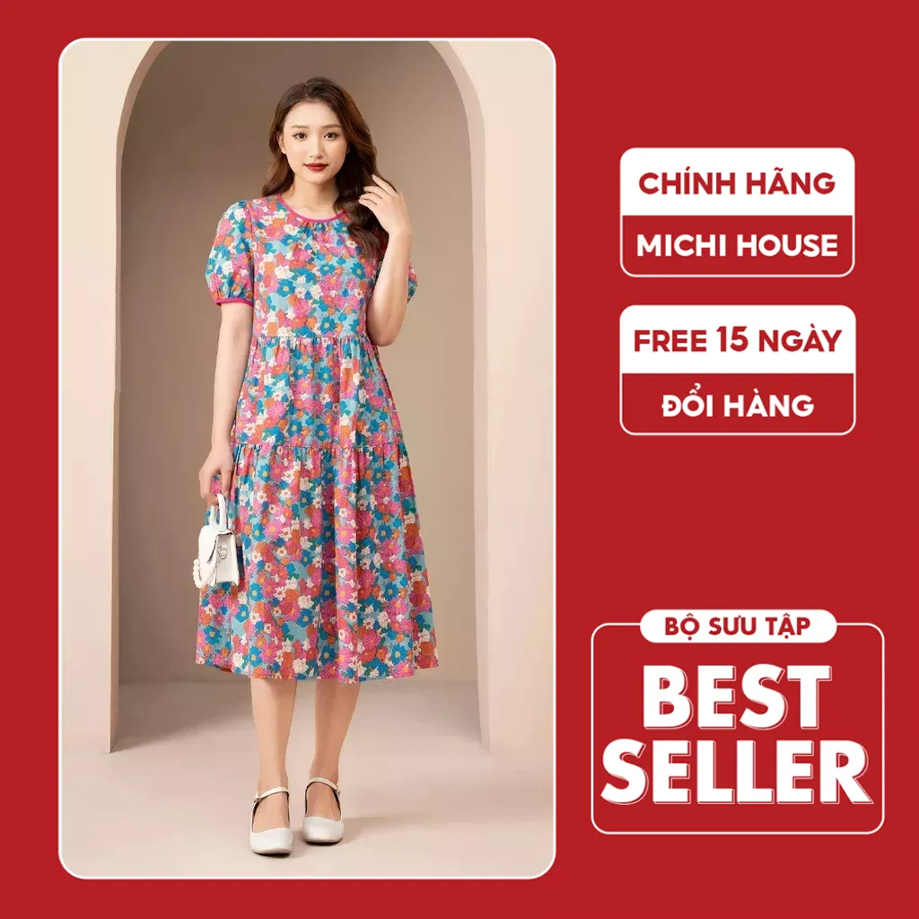 Đầm Babydoll Dáng Suông Dài Michi House Váy Xuông Dáng Dài Qua Gối Bồng Bềnh Họa Tiết Hoa Nhí Vintage Freesize V460