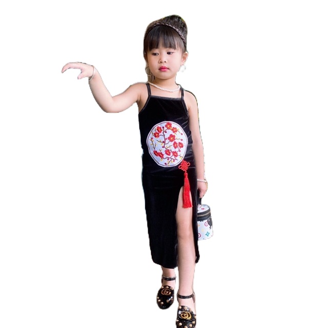 Váy nhung bé gái, váy sườn xám Trung hoa dễ thương, chất nhung đẹp