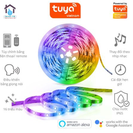 Dây Đèn Led Nháy Theo Nhạc Kết Nối Wifi TUYA 16 Triệu Màu, Điều Khiển Qua APP + Remote RGB 5M, 10M