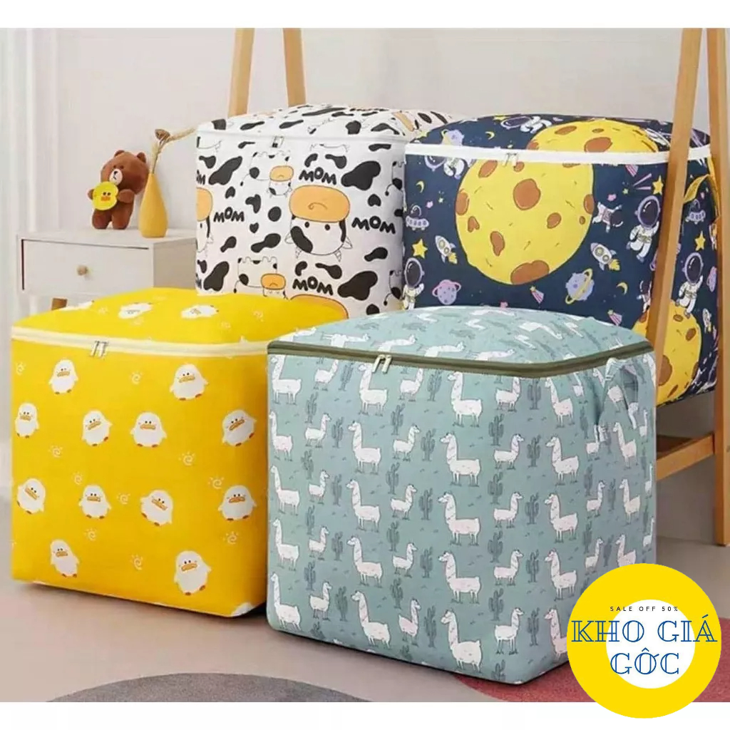 TÚI ĐỰNG QUẦN ÁO CHĂN MÀN CÓ KHOÁ KÉO HÌNH NGỘ NGHĨNH SIZE 100L KHOGIAGOC