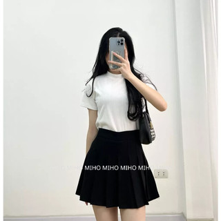 Áo len gân cộc tay cổ 2 phân basic Miho studio