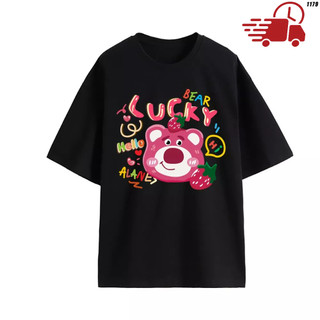 Áo thun tay lỡ unisex in hình Gấu Dâu Lucky Lotso