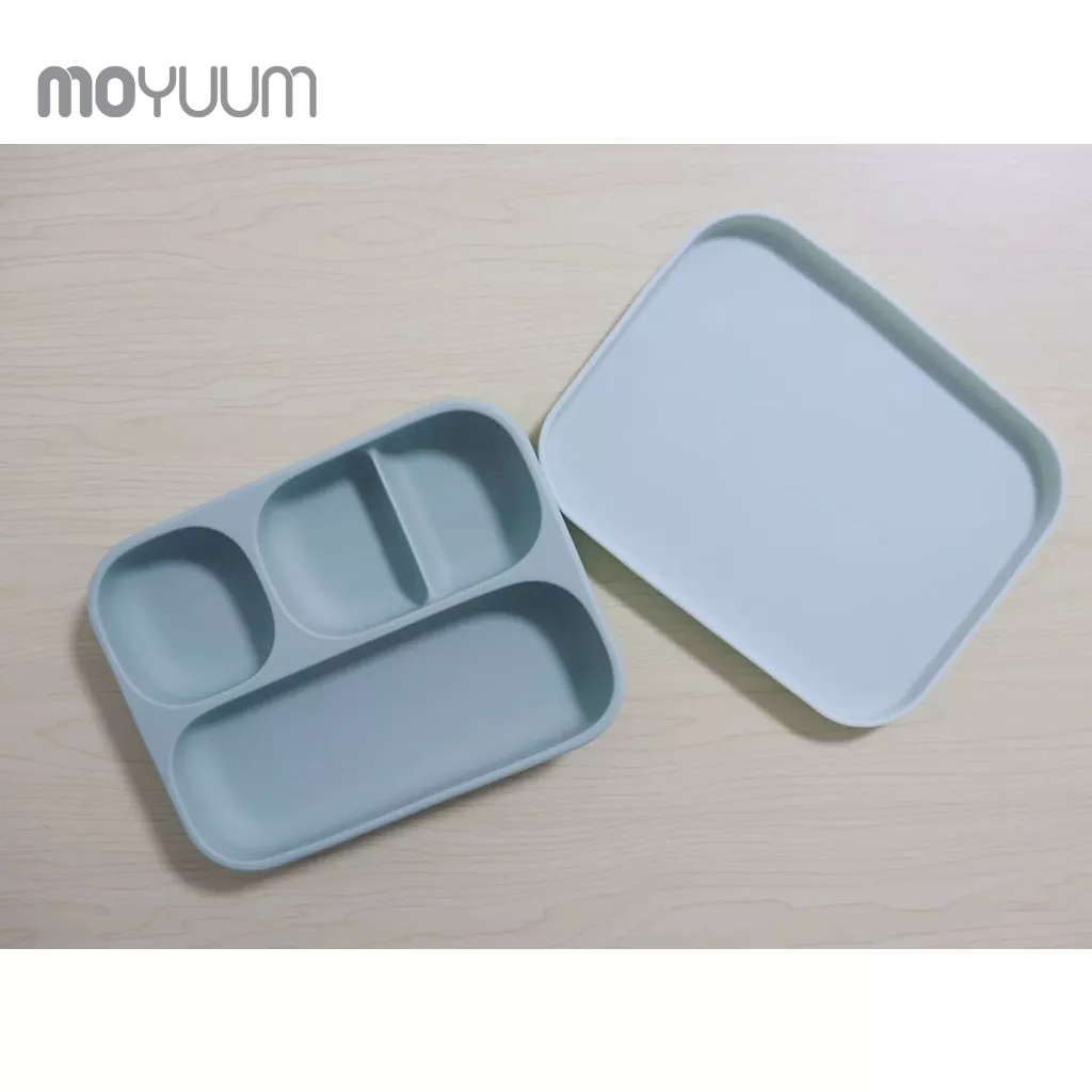 Khay ăn dặm MOYUUM Silicone cao cấp cho bé từ 6m có nắp đậy/ đế hít