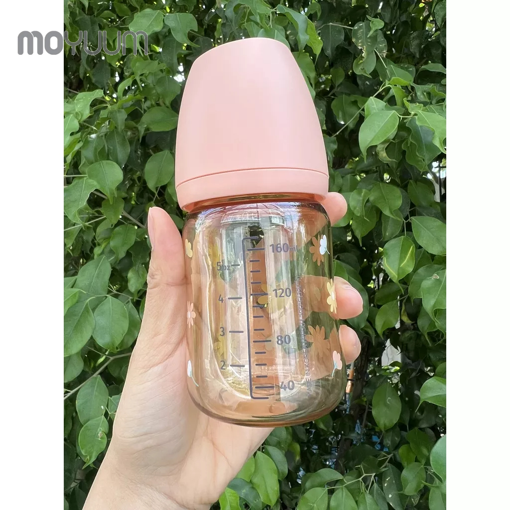 Bình sữa MOYUUM nhựa PPSU 170ml núm 0-3m phiên bản Hoa cúc Hồng