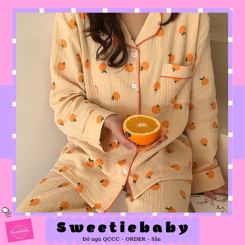 ORDER giá gốc SET BỘ PIJAMA XÔ MUSLIN QUẢ CAM DÀI TAY CỘC TAY rẻ nhất shopee