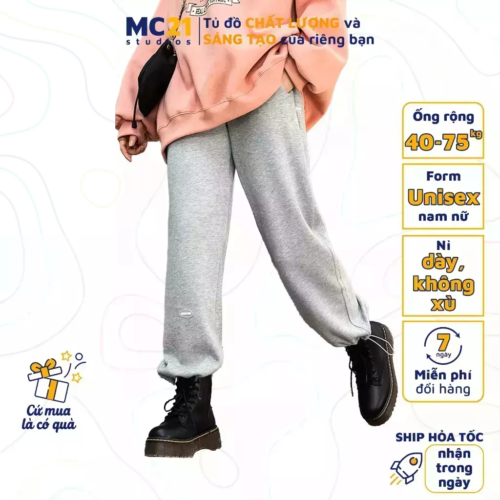 Quần jogger nỉ MC21.STUDIOS lưng cạp chun bigsize Unisex nam nữ Ulzzang Streetwear Hàn Quốc joger mặc 2 kiểu Q2801