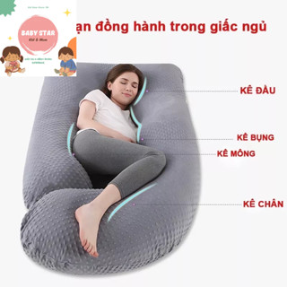Gối ôm bà bầu chữ U vải nhung hạt nổi 7d massage cao cấp, Gối cho bà bầu chữ G