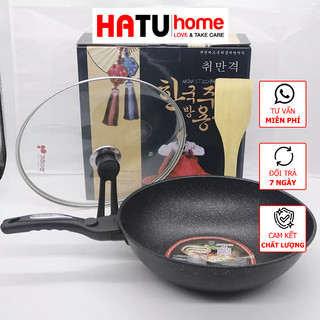 Chảo sâu lòng vân đá chống dính 32cm Coopia Hàn Quốc kèm nắp đậy