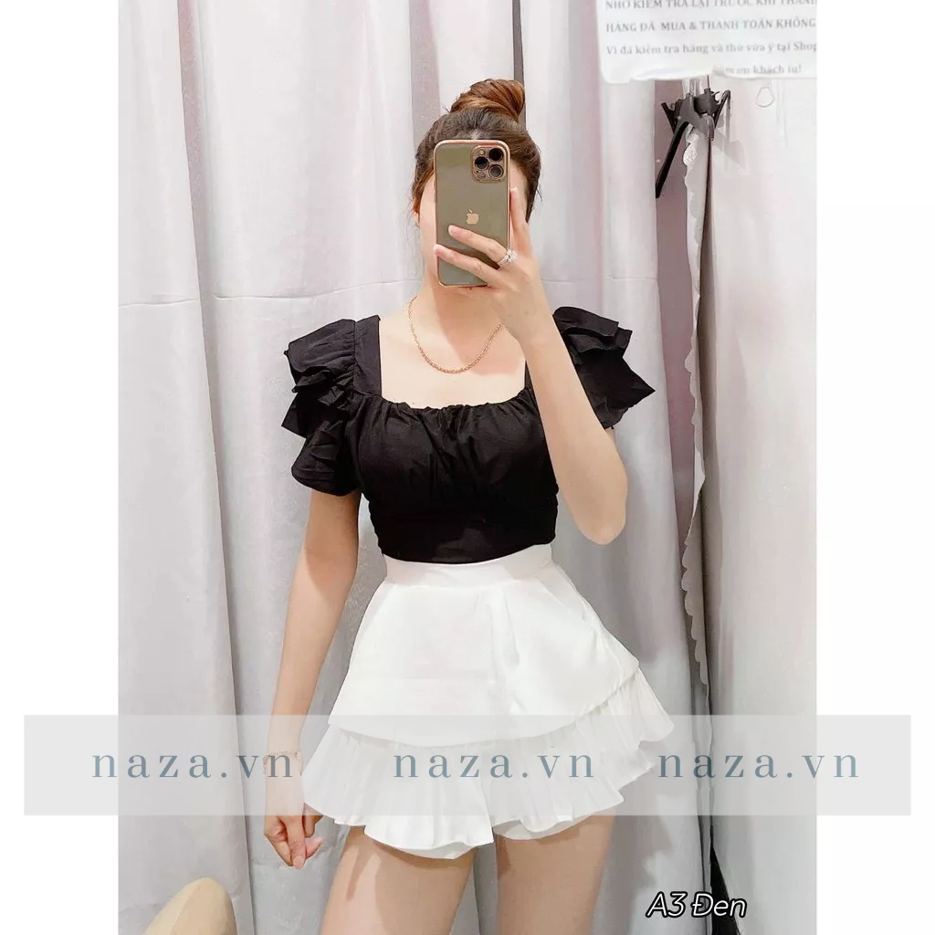 Áo Kiểu Tiểu Thư Siêu Xinh Thiết Kế Tay Bèo Ba Tầng Kiểu Cánh Tiên, Chất Đũi xước Mềm