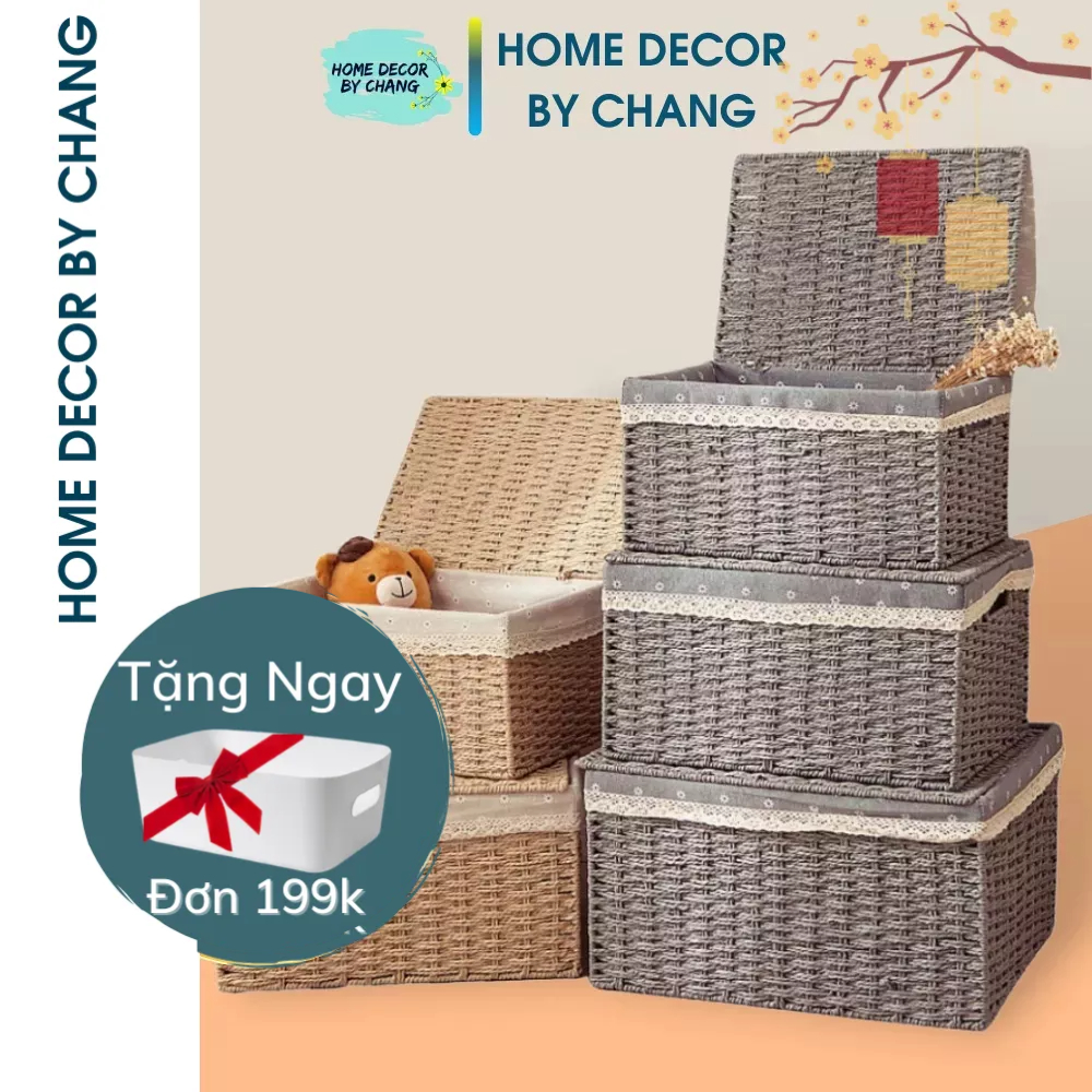 Giỏ Mây Đựng Quần Áo Có Nắp, Chăn Mền, Tài Liệu, Trang Trí Tủ Xinh Xắn