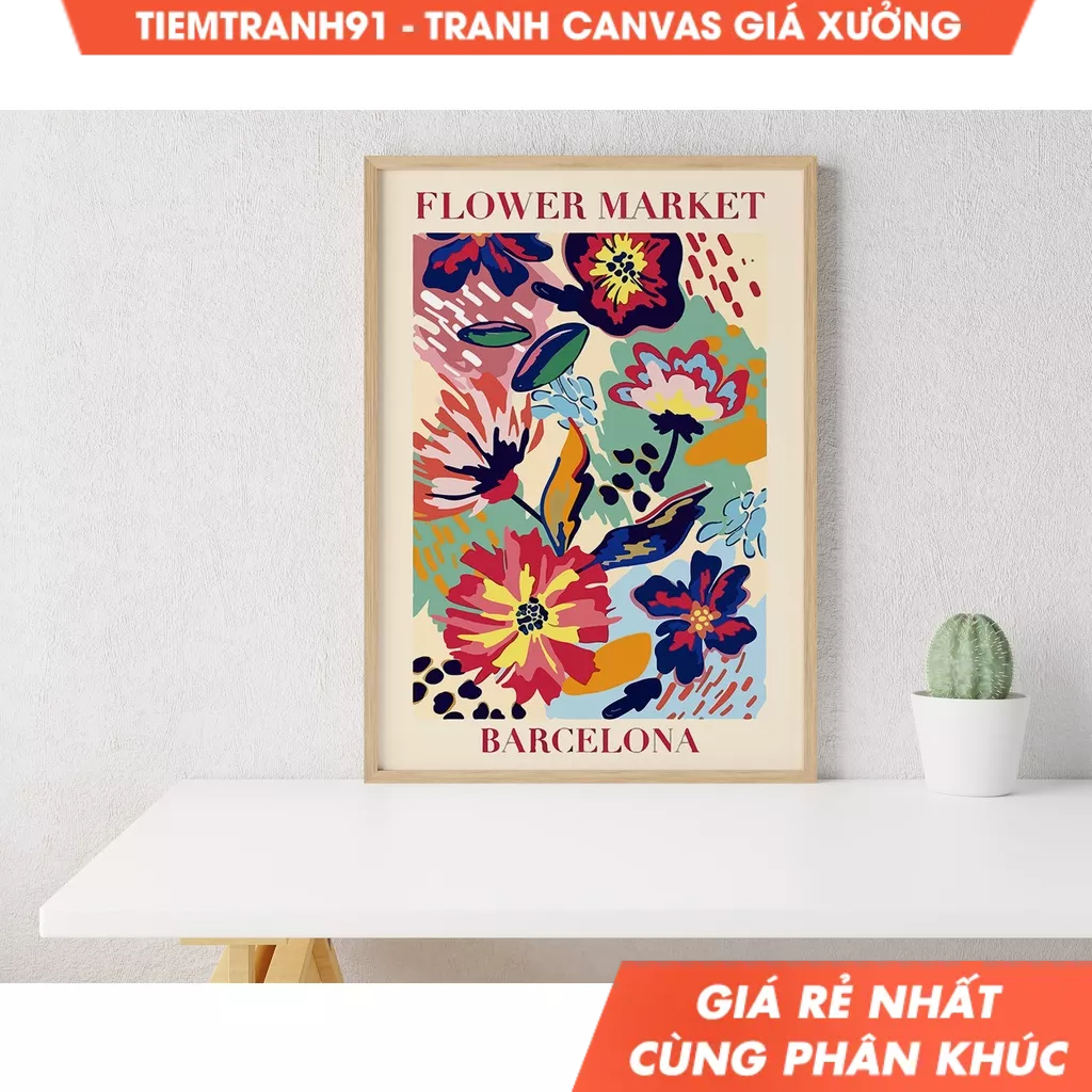 Tranh treo tường, Flower Market Barcelona, Flower Market Poster, Flower Market, tặng kèm đinh treo, 