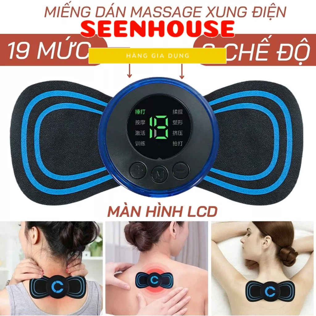 Miếng Dán Massage Xung Điện EMS Có Sạc USB Giảm Nhức Mỏi Cổ Vai Gáy, Bắp Tay, Lưng Hiệu Quả, Thư Giãn Cơ seen house