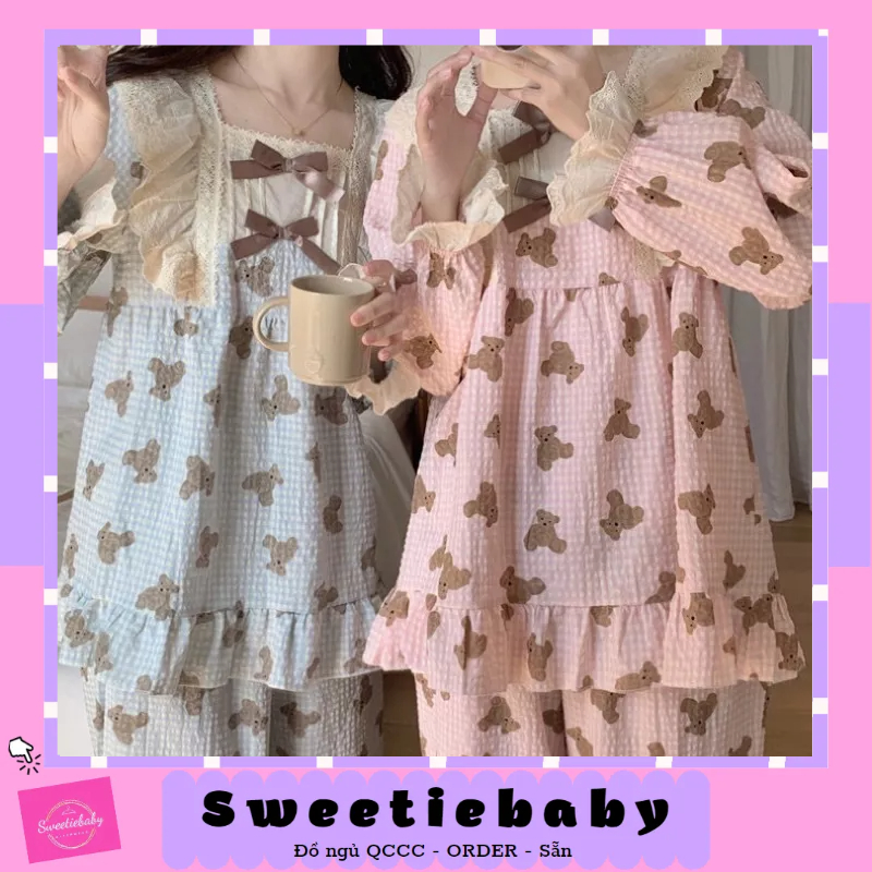 new 2022 BỘ NGỦ QUẢNG CHÂU TIỂU THƯ THÔ KẺ CARO GẤU PHỐI BÈO NGỰC rẻ nhất shopee