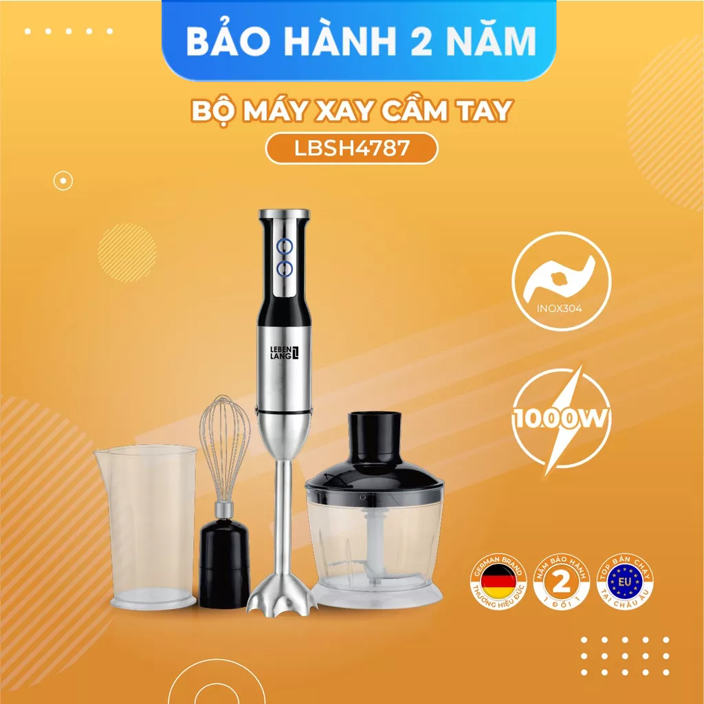 Máy xay cầm tay Lebenlang LBSH4787 thương hiệu Đức công suất 1000W, gồm 3 đầu xay thay thế, bảo hành 2 năm 1 đổi 1