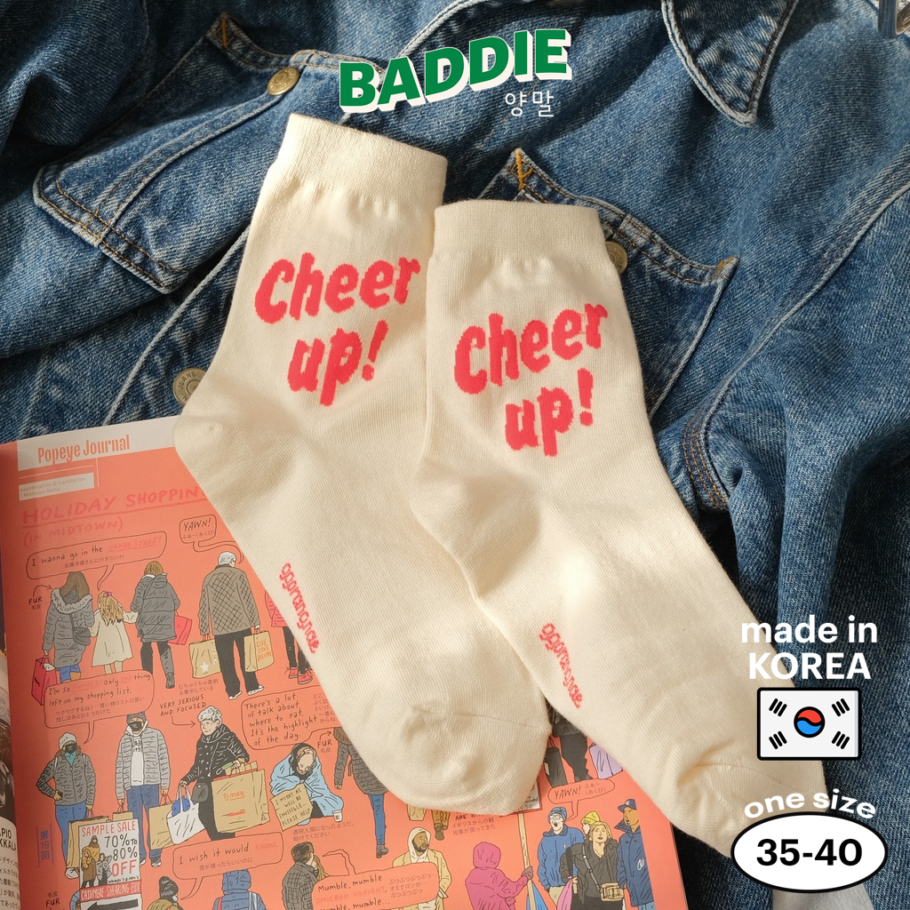 CHEER UP - Tất vớ cao cổ nữ chữ quote động viên tinh thần tâm trạng, màu be cơ bản dễ mix match, nhập khẩu Hàn Quốc
