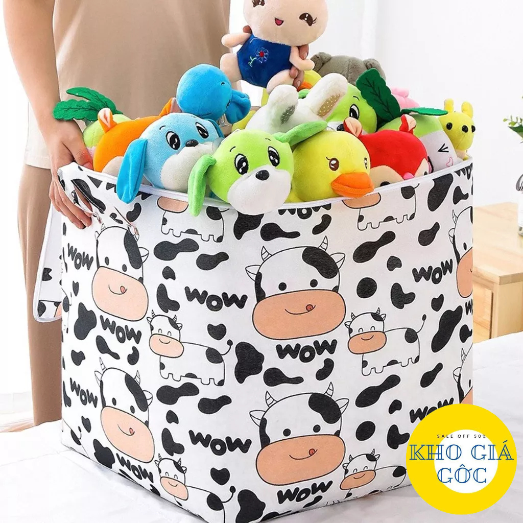 TÚI ĐỰNG QUẦN ÁO CHĂN MÀN CÓ KHOÁ KÉO HÌNH NGỘ NGHĨNH SIZE 100L KHOGIAGOC