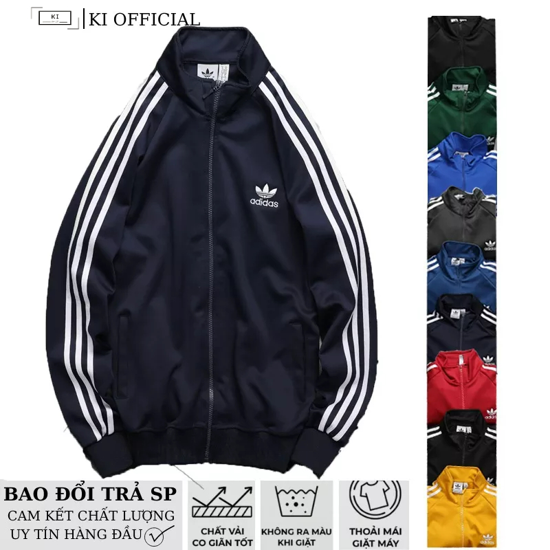 ÁO KHOÁC Thể Thao 3 sọc Nam Nữ màu Xanh đen Việt Nam xuất khẩu, chất poly 2 da cao cấp