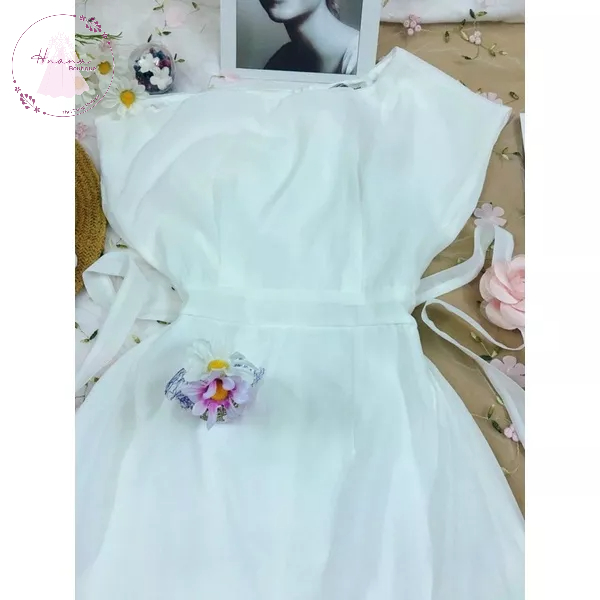 Đầm lệch vai thắt nơ eo thiết kế cao cấp