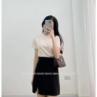 Áo len gân cộc tay cổ 2 phân basic Miho studio