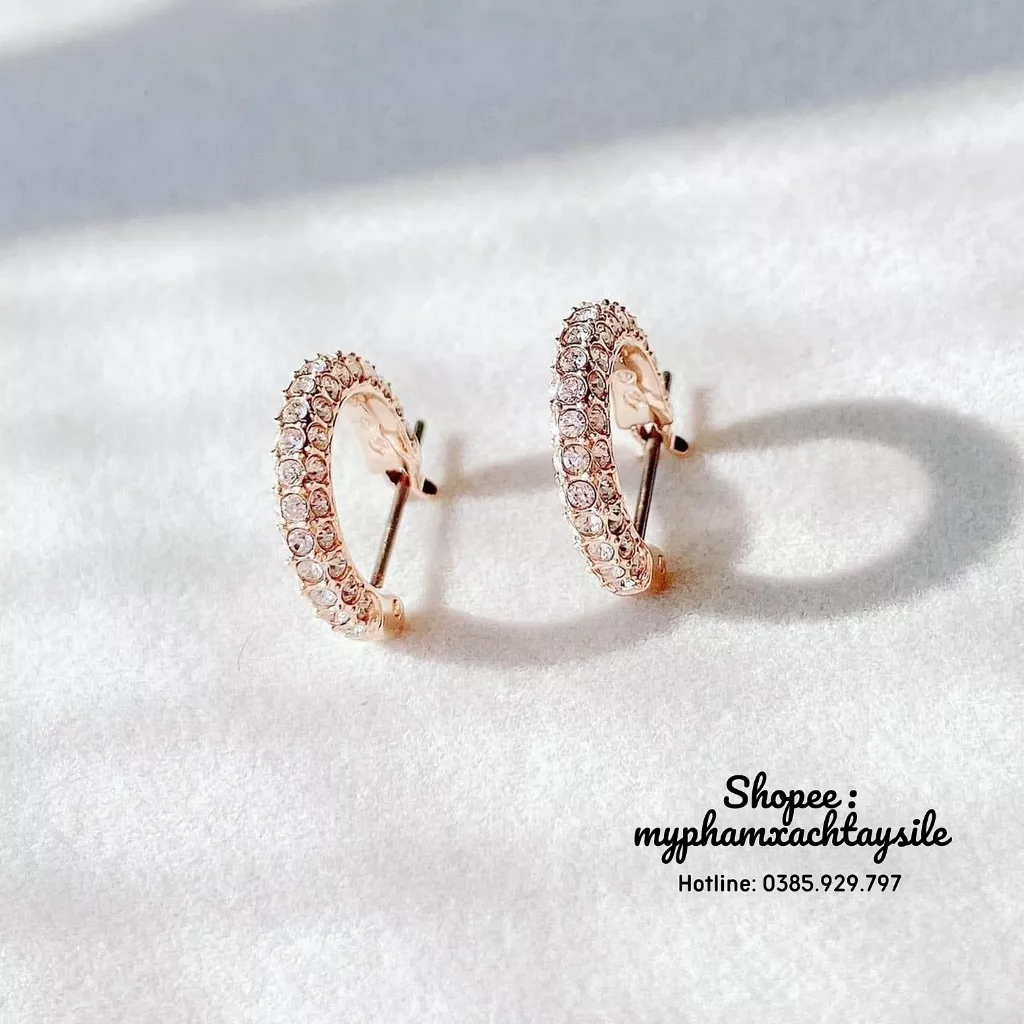 SẴN - Khuyên Tai Swarovski Stone Hoop Màu Vàng Hồng - BÔNG TAI SWA ĐÁ Lisa BlackPink