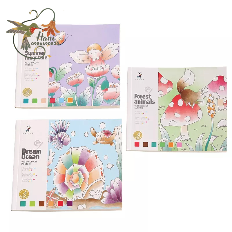 Tranh tô màu kèm màu nước và cọ cho bé, chủ đề động vật, đại dương và bé gái