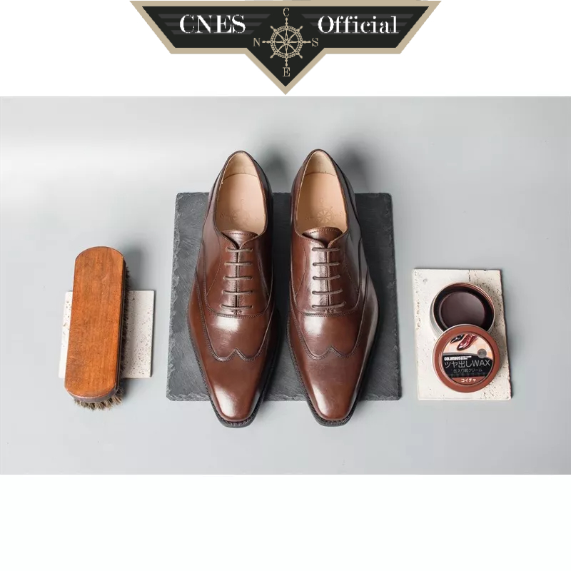 Giày Tây Nam Buộc Dây Oxford Khâu Thủ Công Chất Liệu Da Bê Pháp Cao Cấp Thương Hiệu CNES (CNES 2018-0302)