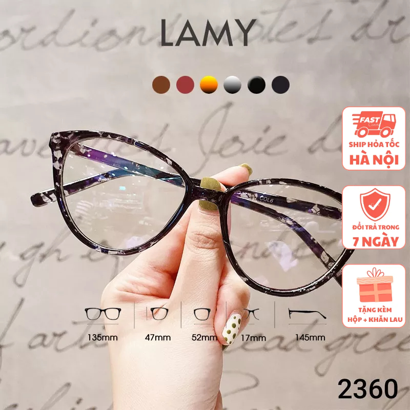 Gọng kính cận nữ LAMY kính cận mắt mèo nhựa dẻo cá tính 2360