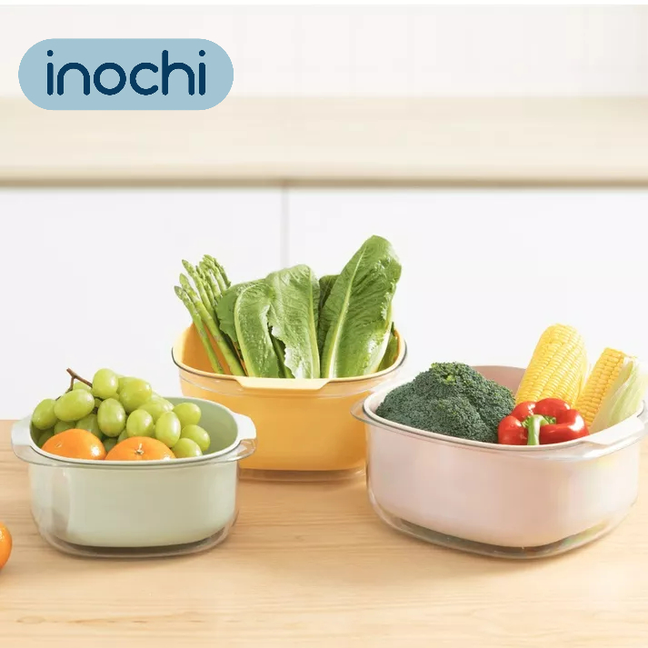 Rổ nhựa vuông 23cm, 27cm hai lớp đựng trái cây, rau củ INOCHI siêu xinh, chất lượng Nhật Bản