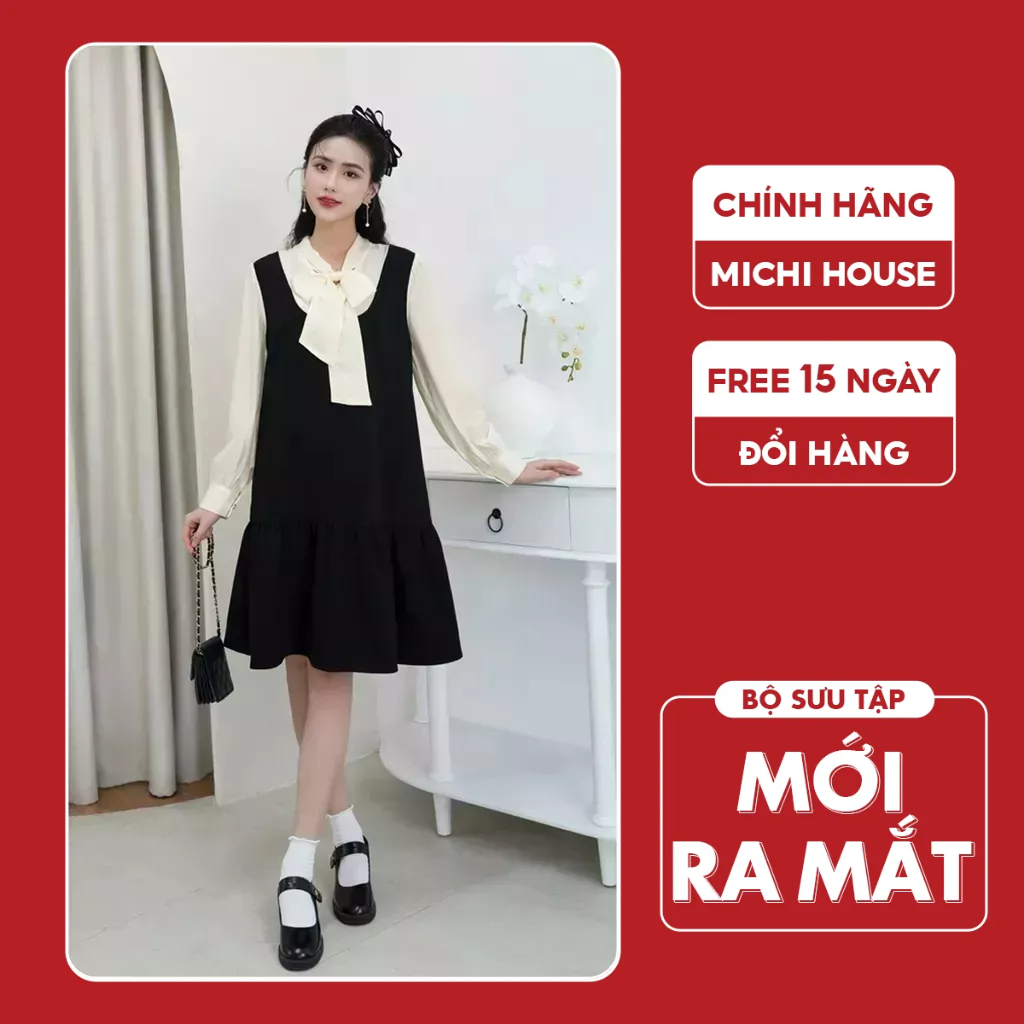 Đầm Suông A Màu Đen Thanh Lịch Michi House Váy Xuông Công Sở Dáng Dài Đến Gối Phong Cách Hàn Quốc Bầu Mặc Xinh V570