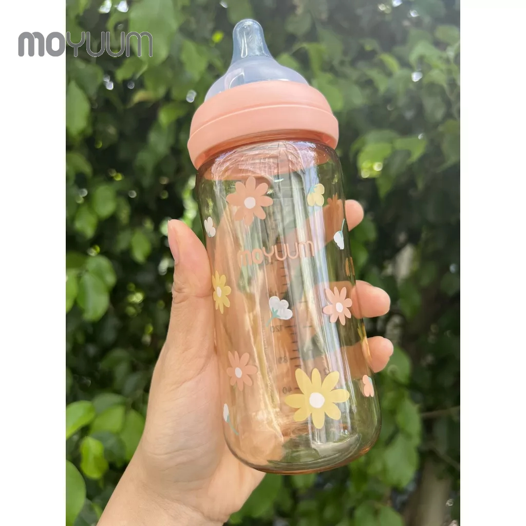 Bình sữa MOYUUM nhựa PPSU 270ml núm 2-5m phiên bản Hoa cúc Hồng