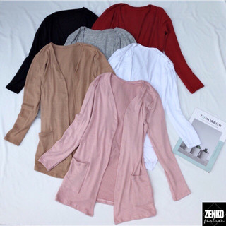 Áo Khoác Nhẹ CARDIGAN Len Nữ Dáng Dài Mỏng Phối Hai Túi Zenkonam WM JK 032