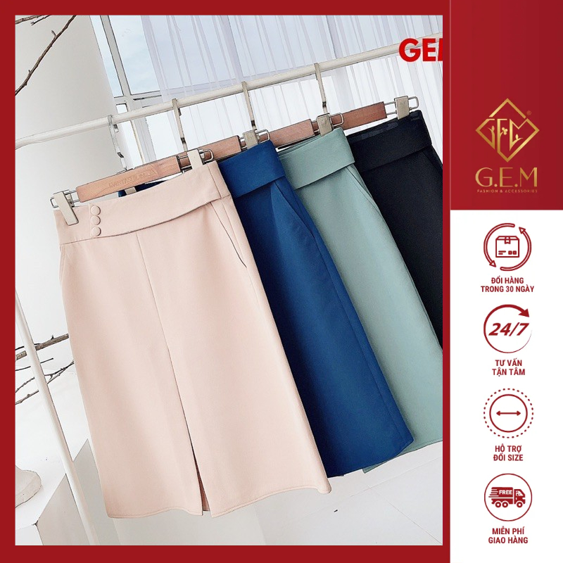 Chân váy bọc cúc G166, đầm công sở thiết kế đẹp có túi hai bên hông, đủ size dễ mang  - GEM Fashion