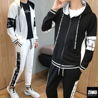 Bộ Quần Áo Nam Dài Tay Khóa Kéo Phối Mũ Dây Chữ Thời Trang Zenkonam MEN QA 049