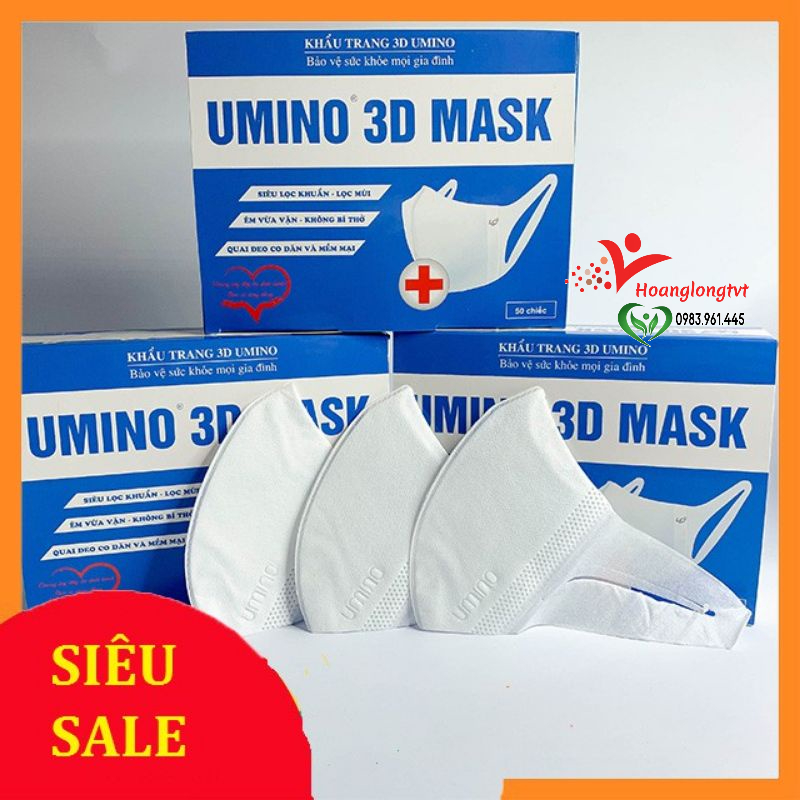 BÁN SỈ thùng 50 HỘP khẩu trang 3D Mask UMINO (2500 cái)