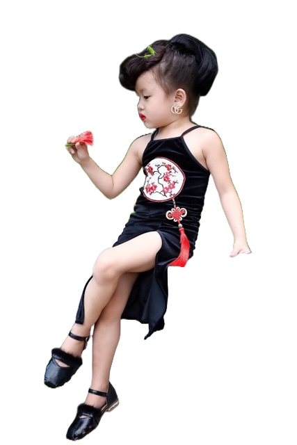 Váy nhung bé gái, váy sườn xám Trung hoa dễ thương, chất nhung đẹp