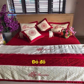 Bộ Ga gối cưới 07 món  kèm vỏ chăn cao cấp trần bền đẹp loại 1 đường may tỉ mỉ trần chỉ sắc nét