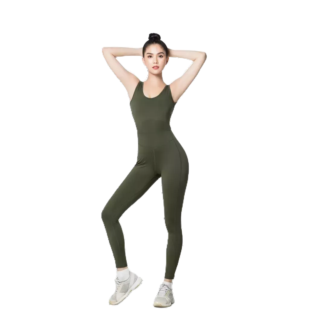 Đồ tập gym yoga nữ LYB đồ tập yoga phối liền màu xanh rêu