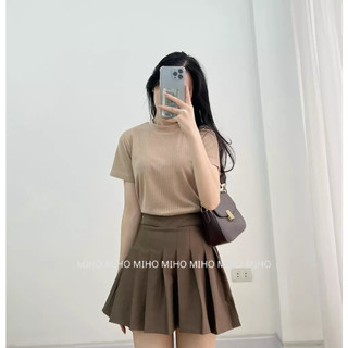 Áo len gân cộc tay cổ 2 phân basic Miho studio