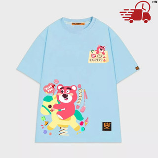 Áo thun tay lỡ unisex in hình bé Gấu Dâu cưỡi ngựa xinh xinh