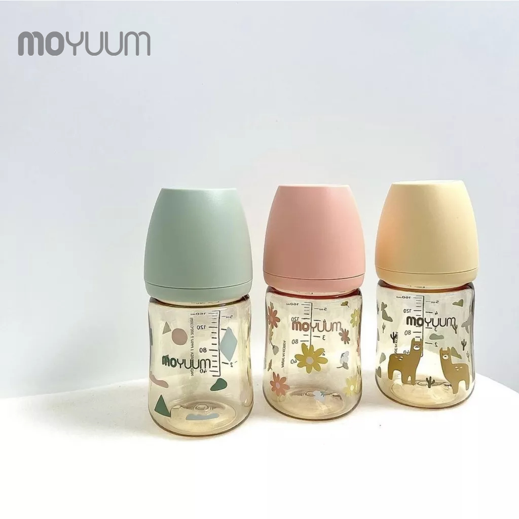 Bình sữa MOYUUM nhựa PPSU 170ml núm 0-3m phiên bản Hoa cúc Hồng