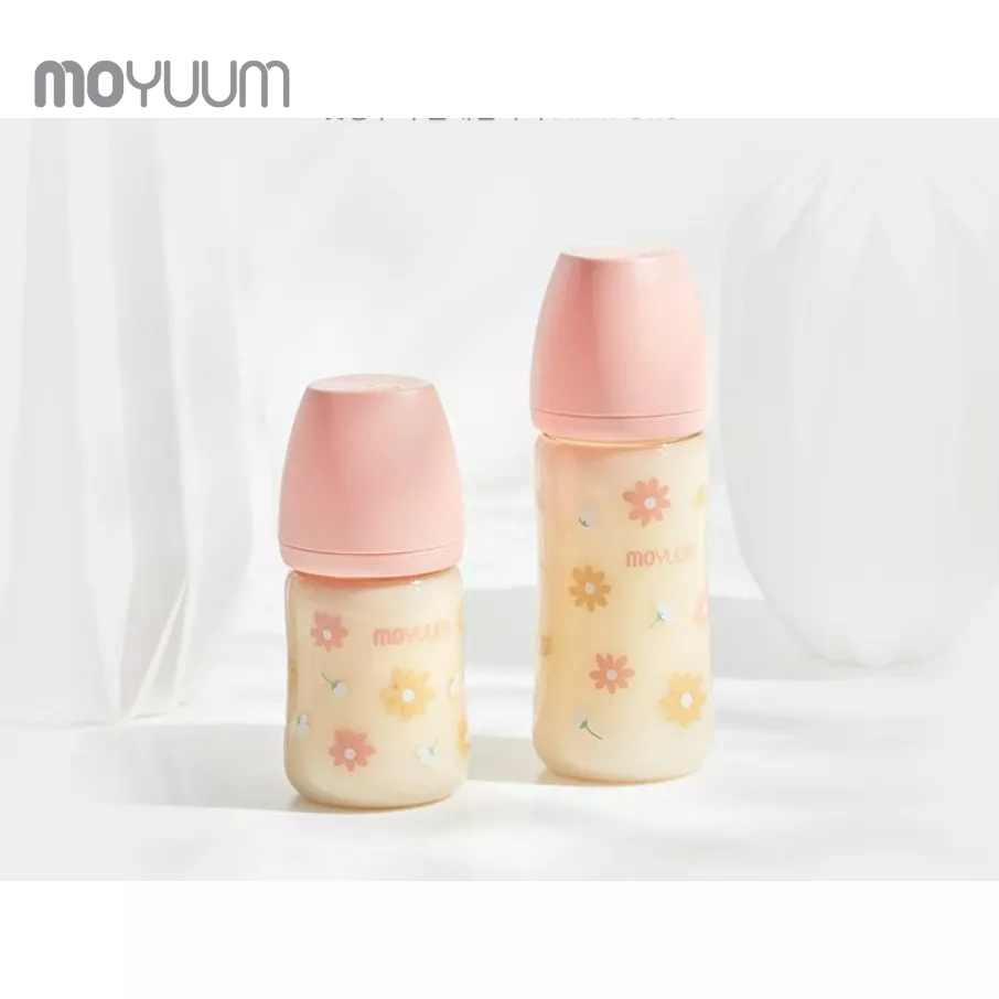 Bình sữa MOYUUM nhựa PPSU 270ml núm 2-5m phiên bản Hoa cúc Hồng