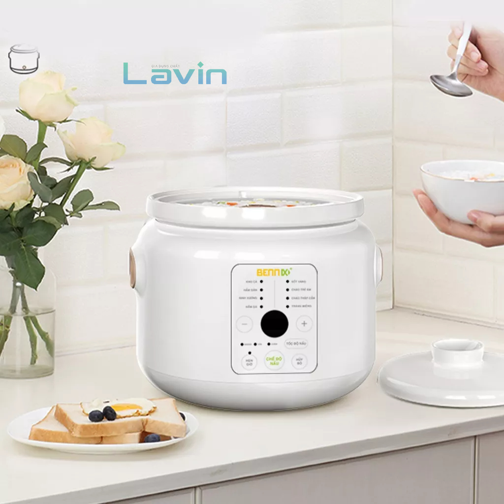 Nồi nấu chậm điện tử Nồi hầm cháo cho bé 8 chức năng, nồi hầm xương, ninh cháo, nồi nấu chậm Bennix