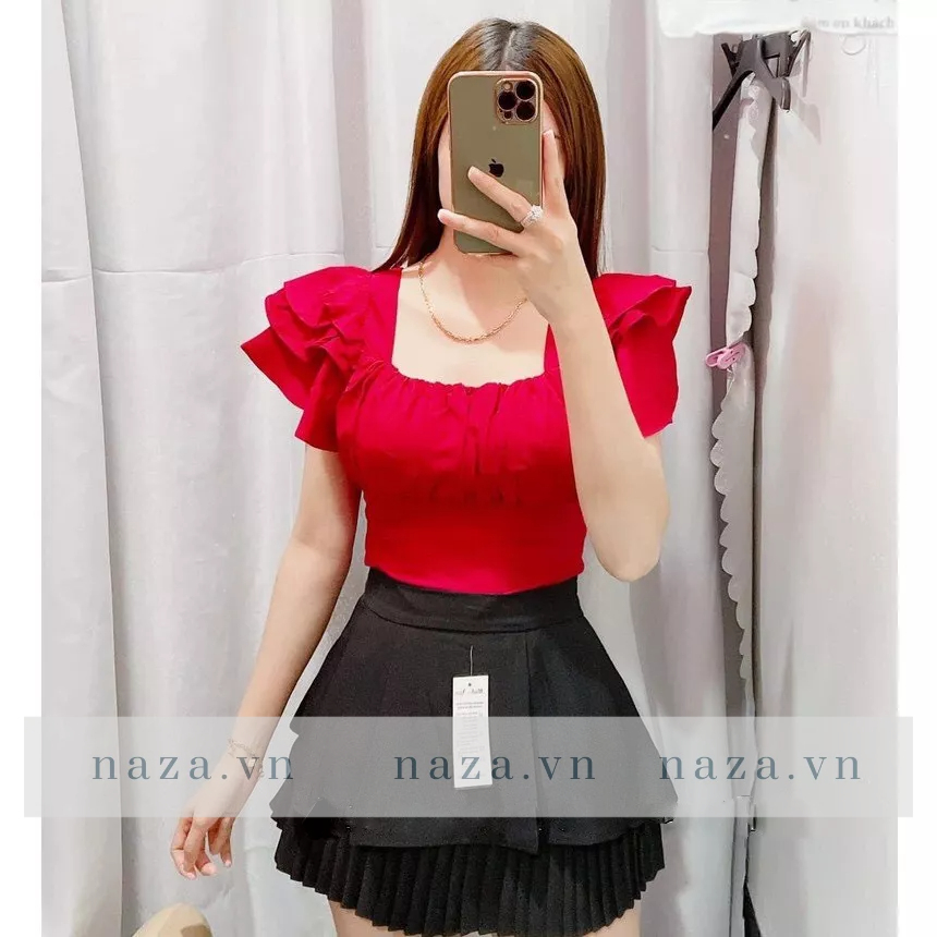 Áo Kiểu Tiểu Thư Siêu Xinh Thiết Kế Tay Bèo Ba Tầng Kiểu Cánh Tiên, Chất Đũi xước Mềm