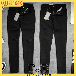Quần jean nam đen trơn và rách gối cao cấp quần jean nam T.O