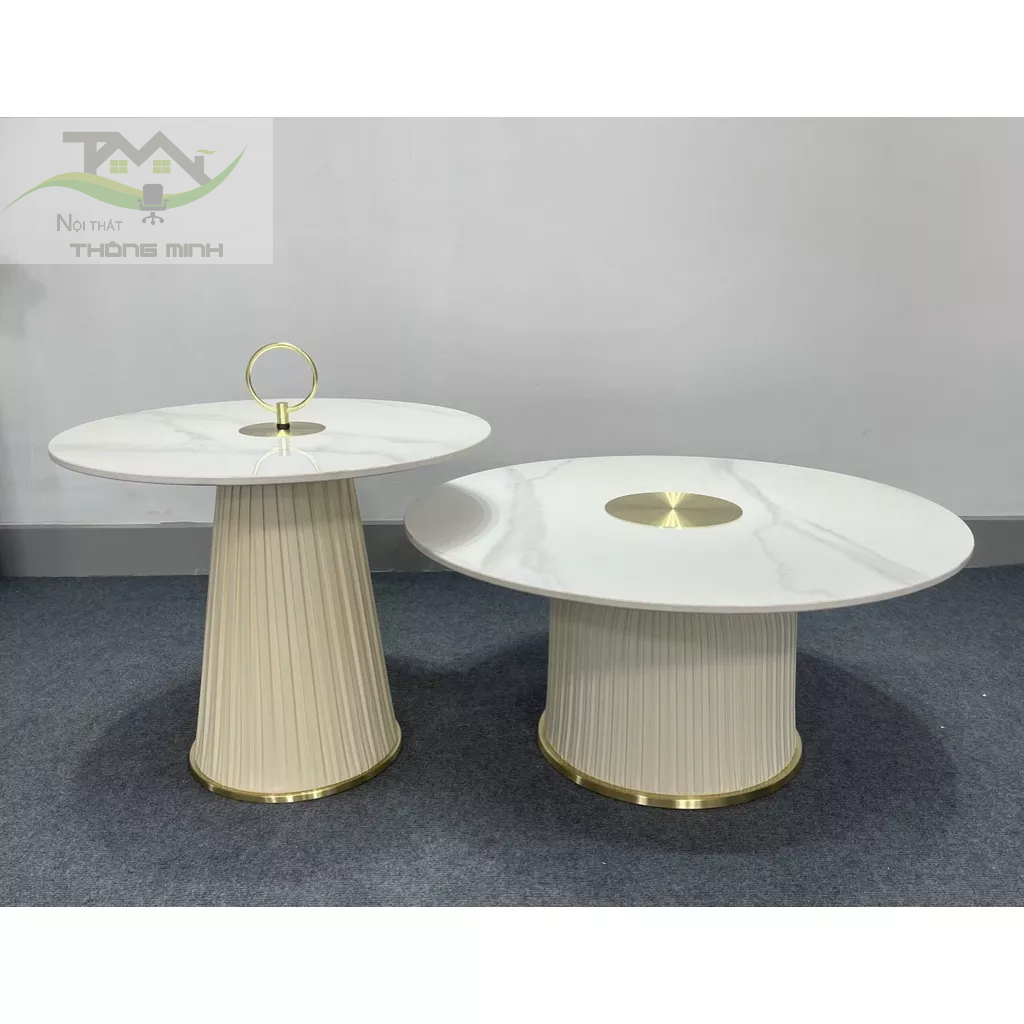 Bàn trà sofa đôi mặt đá tròn hiện đại cao cấp TM005