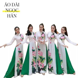 Áo dài truyền thống Ngọc Hân họa tiết hoa sen