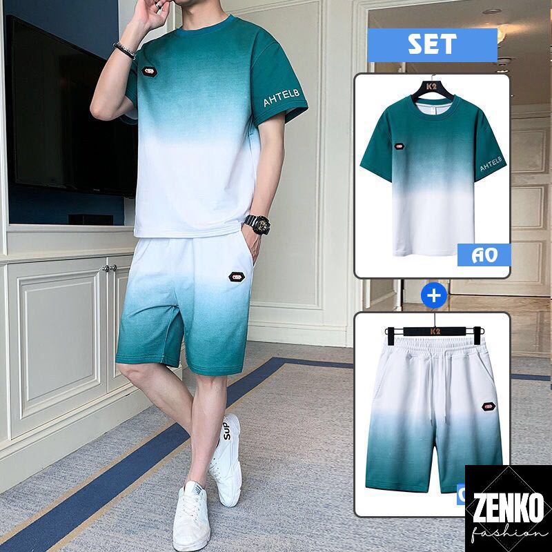Bộ Quần Áo Thun Thể Thao Nam Mùa Hè Ngắn Tay Phối Màu Loang Dáng Hiphop Trẻ Trung Sành Điệu Zenkonam QA NAM 086
