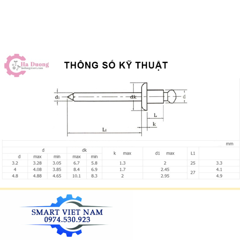 Đinh rút inox 304,Đinh rive inox,Combo 500 chiếc