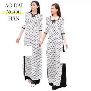 ÁO DÀI LỤA NHẬT CHẤM BI TAY LỠ