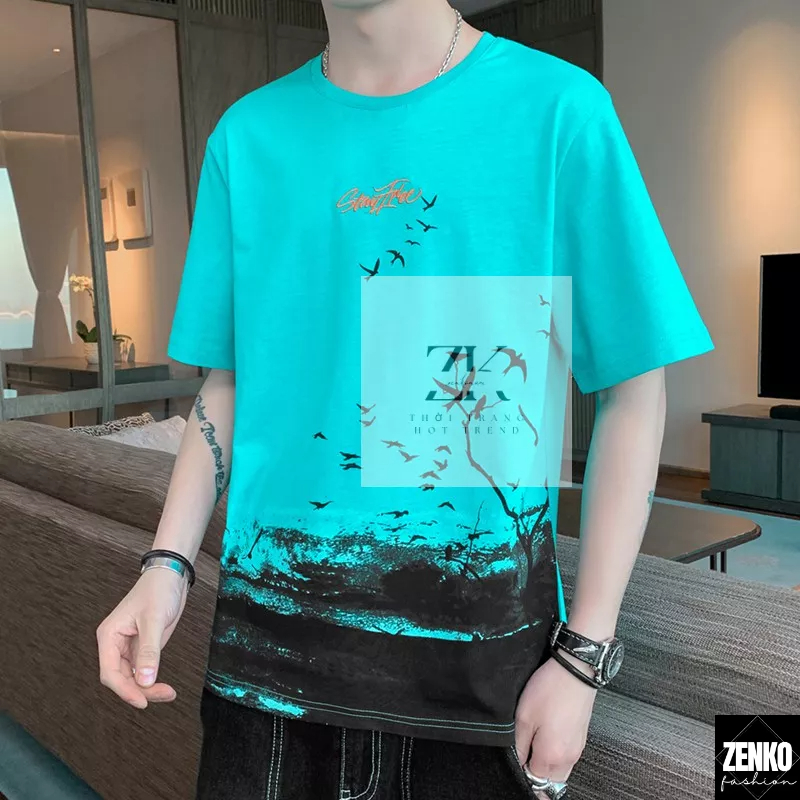 Áo Thun Nam In Họa Tiết Đàn Chim Cá Tính Zenkonam MEN TOP 218